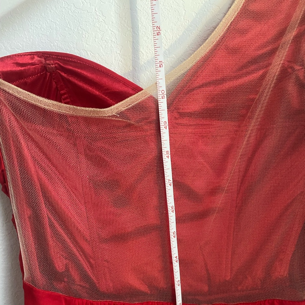 Red Evening Gown with Sheer Back and One Shoulder, Prom Pageant - Picture 8 of 8